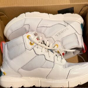 NIB New in Box Sorel White High-Top Sneakers with Colorful Accents